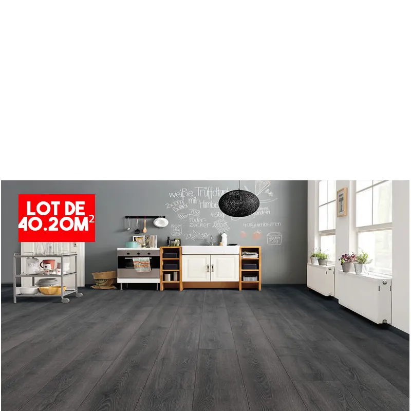Sol Stratifié Chêne Contura Noir Authentic Top Connect - Lot de 40.20m² - Collection Naples - Over Parquet Sol Stratifié Chêne Contura Noir Authentic Top Connect - Lot de 40.20m² - Collection Naples - Over Parquet