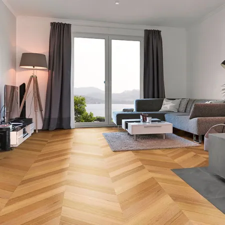 Point de Hongrie Chêne Massif Verni  Brossé Mat Naturel - Accueil - Over Parquet