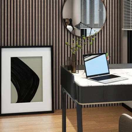 Panneau Acoustique Décoratif Mural "Céleste" – Finition Walnut sur Fond Noir - Panneaux Muraux - Over Parquet