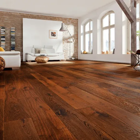 Chêne Contrecollé Rustique Verni Brossé Smoked - 190mm x 18mm x 400 à 1900mm - Parquet Flottant Chêne Verni - Over Parquet