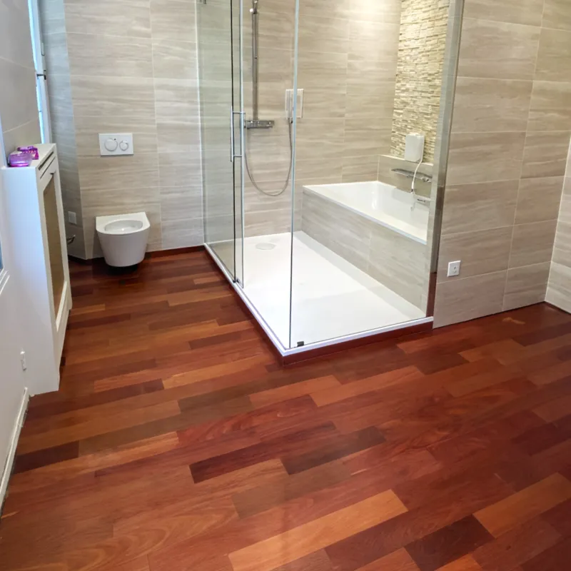 Mahogany Santos Arantes Massif Verni Bona - 95mm x 15mm - Parquet Massif Exotique Verni - Over Parquet