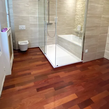 Mahogany Santos Arantes Massif Verni Bona - 95mm x 15mm - Parquet Massif Exotique Verni - Over Parquet