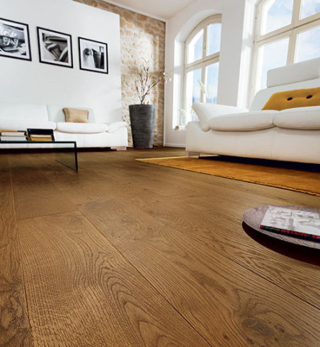 Chêne massif huile rustique brosse castel Brown 140x20 lv - certifié fsc 100 % - Accueil - Over Parquet