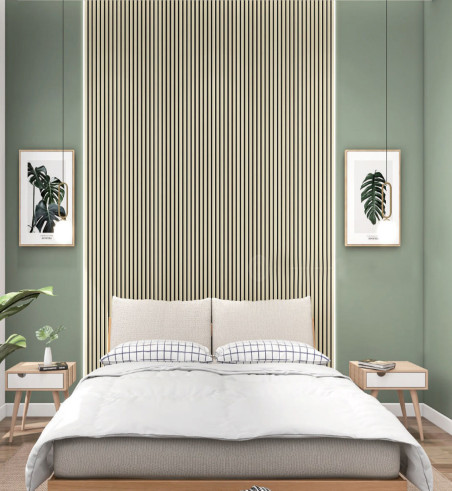 PANNEAU ACOUSTIQUE DECORATIF MURAL DU SILENCE EN MDF PET FINITION IVOIRE SUR FOND NOIR - DINACHOC - 520X18X2400mm - Panneaux Muraux - Over Parquet