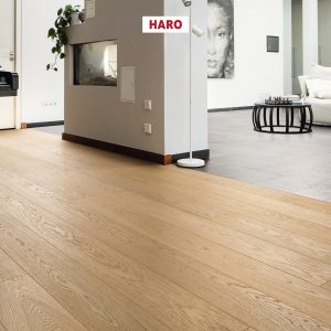 HARO PARQUET 4000 Planche large à l'ancienne 180x13.5x2200mm  4V Chêne blanc puro Exklusiv brossé naturaLin plus Top Connect - Certifié PEFC 70% - LOT DE 6.34M² - UNIQUEMENT VISIBLE SUR PANTIN